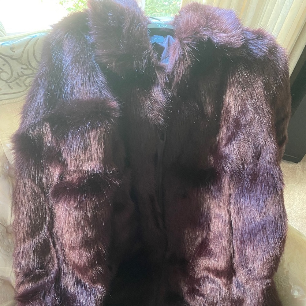 Burgundy faux mink coat